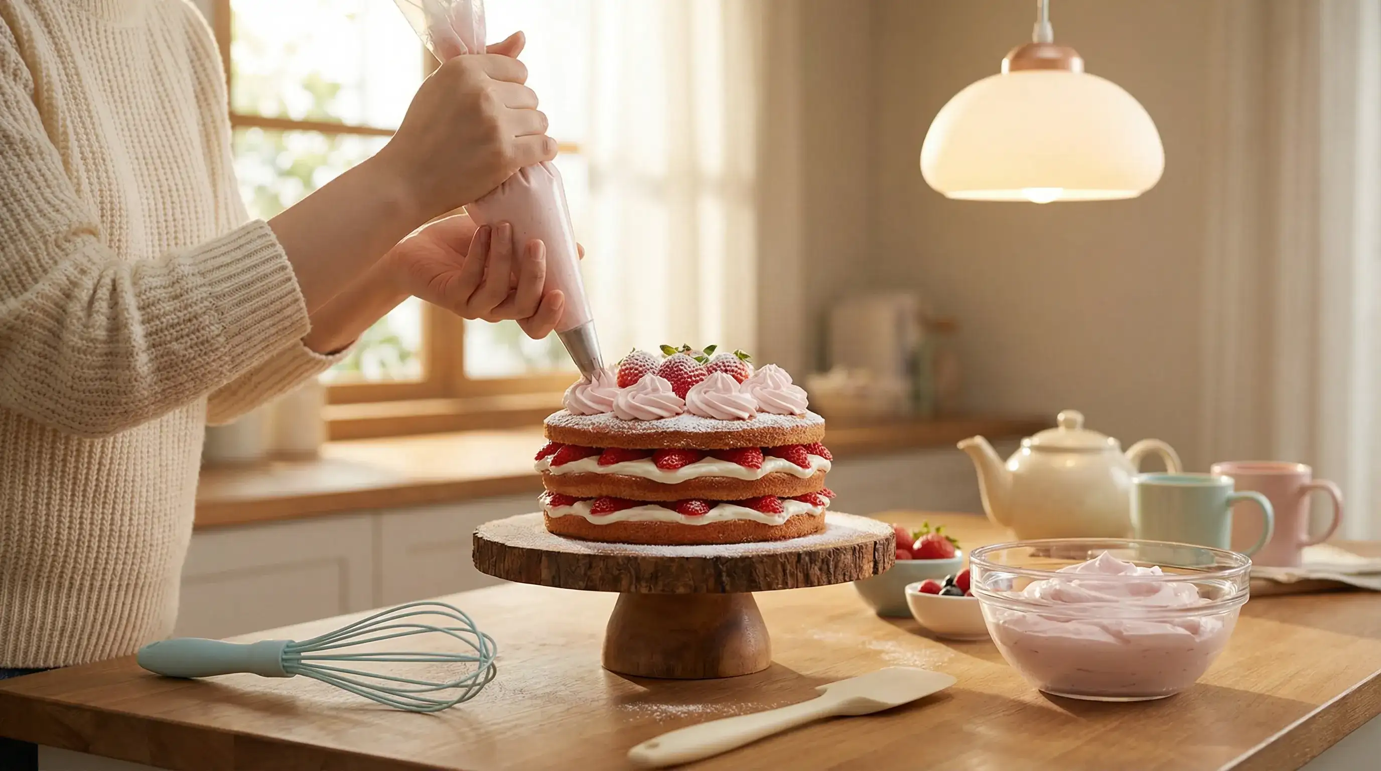 草莓奶油蛋糕装饰教程 - 糖心 | 烘焙达人